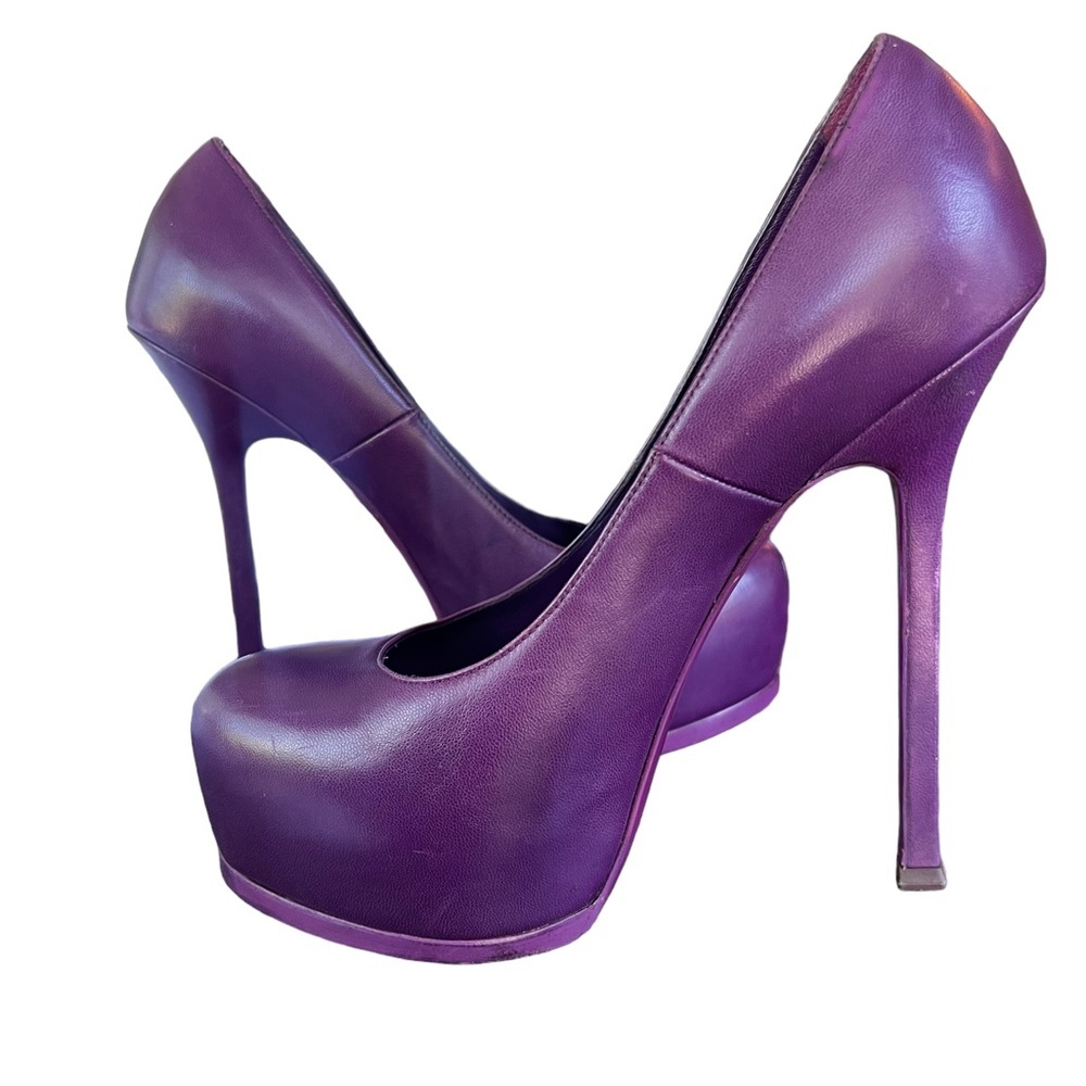 YSL Yves Saint Laurent Rive Gauche Purple Leather Pumps Size 38.5